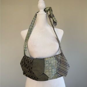 Stylish Green Patchwork Shoulder Bag Made Of Ties